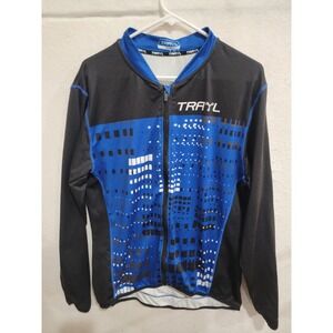TRAYL Cycling Jersey XL Blue Black Full Zip Long‎ Sleeve MTB Road Bike Graphic